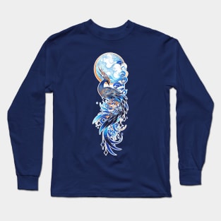 Delicate peacock, moon and clouds Long Sleeve T-Shirt